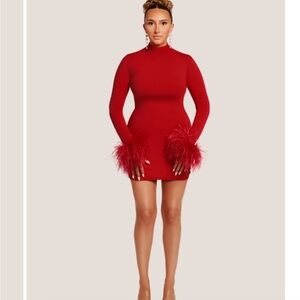 Asari feather mini dress-Cherry red from Asante-Uk